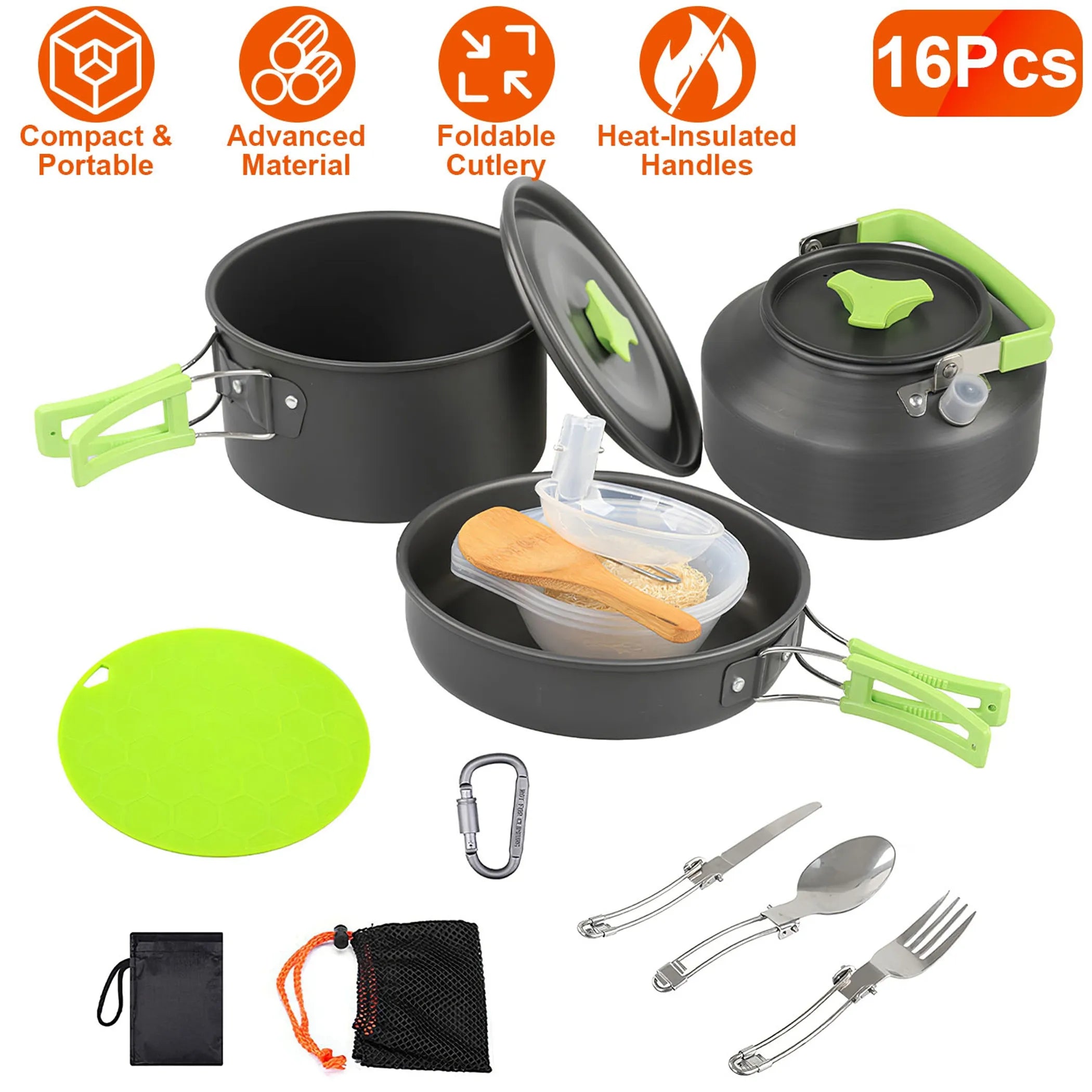 16Pcs Camping Cooking Ware Set