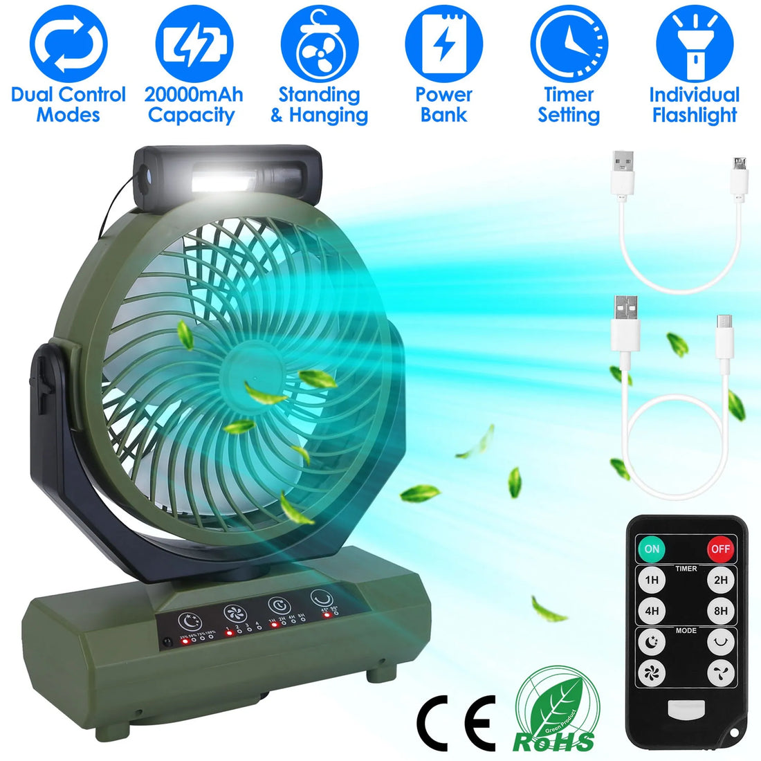 20000mAh Rechargeable Oscillating Camping Fan