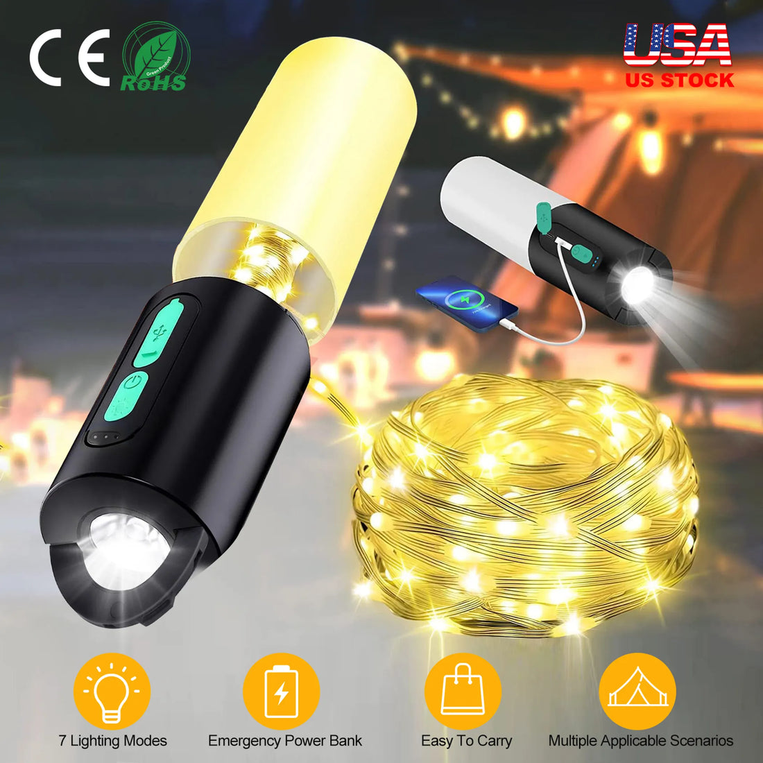 4 In 1 Rechargeable Camping String Light