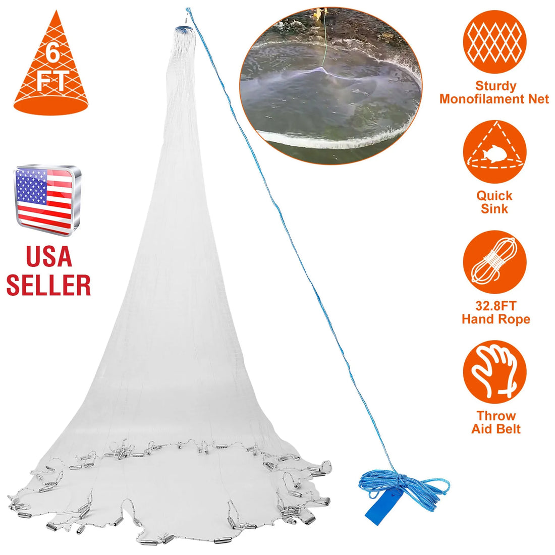 6ft Radius Fishing Cast Net