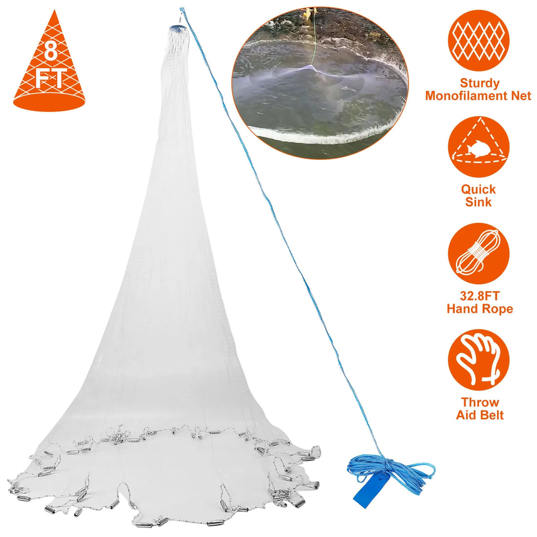 8ft Radius Fishing Cast Net