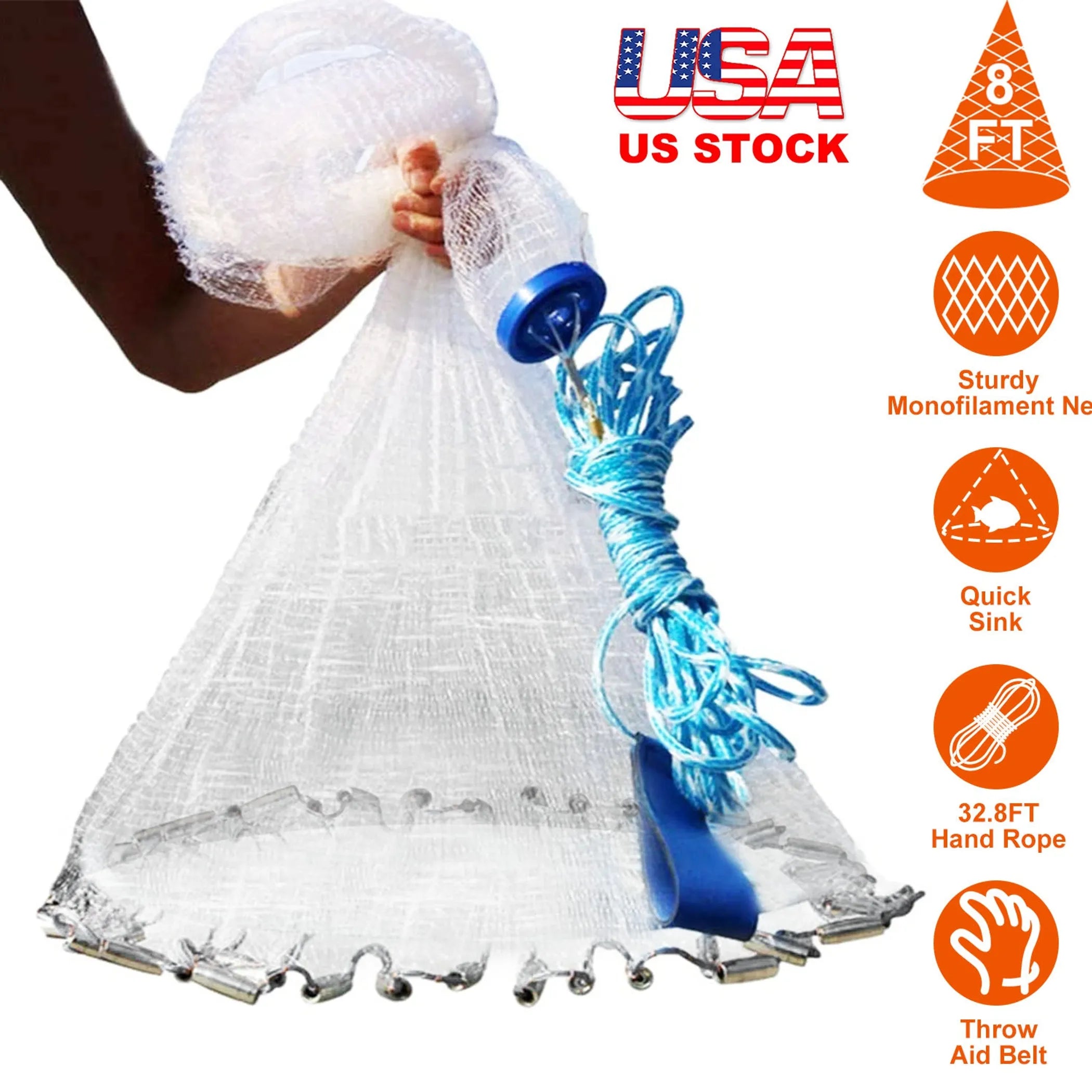 8ft Radius Fishing Cast Net