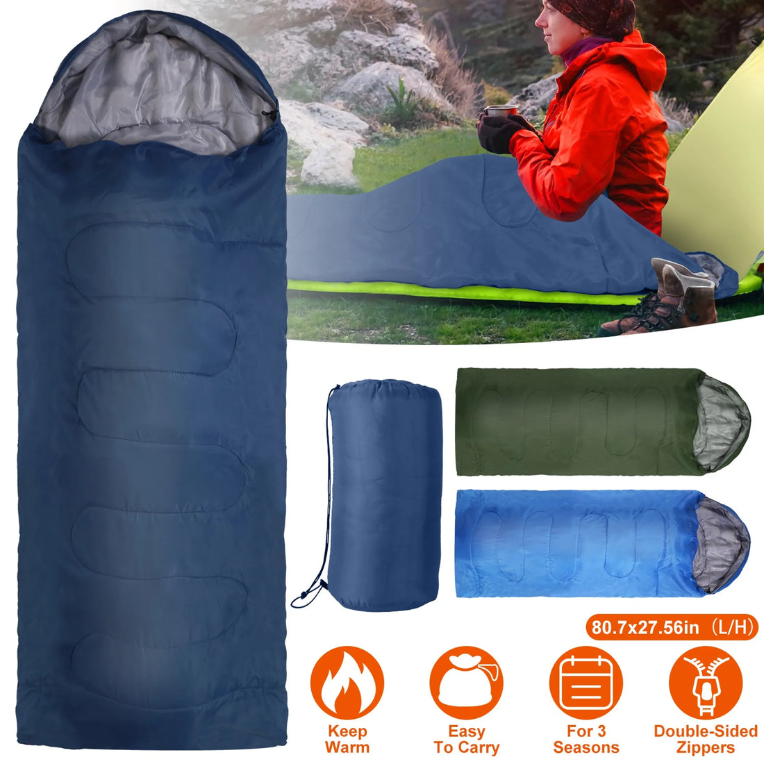 Camping Sleeping Bags for Adults Teens Moisture-Proof Hiking Sleep Bag