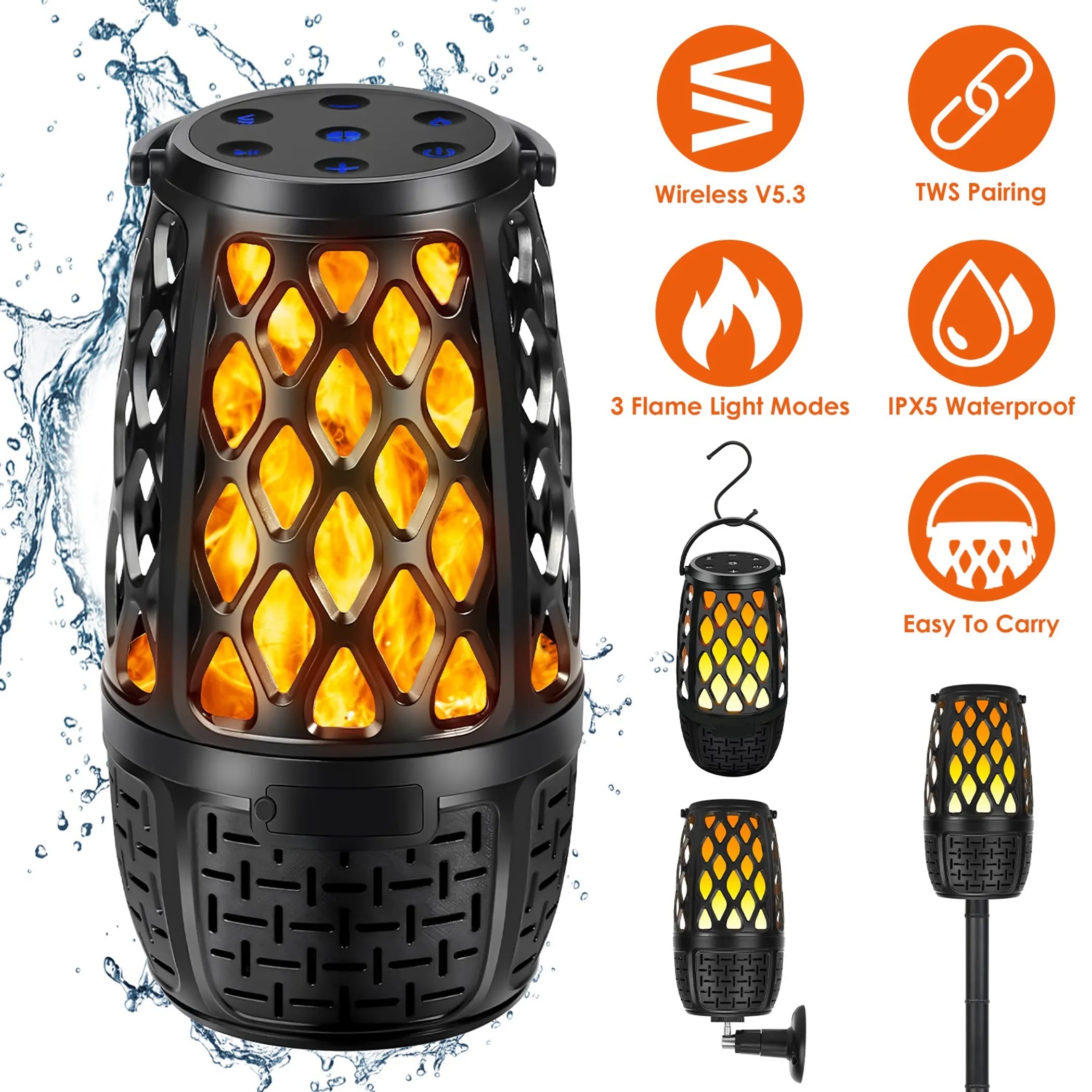 4 In 1 Wireless 5.3 Outdoor Speaker IPX5 Waterproof Patio Speaker LED