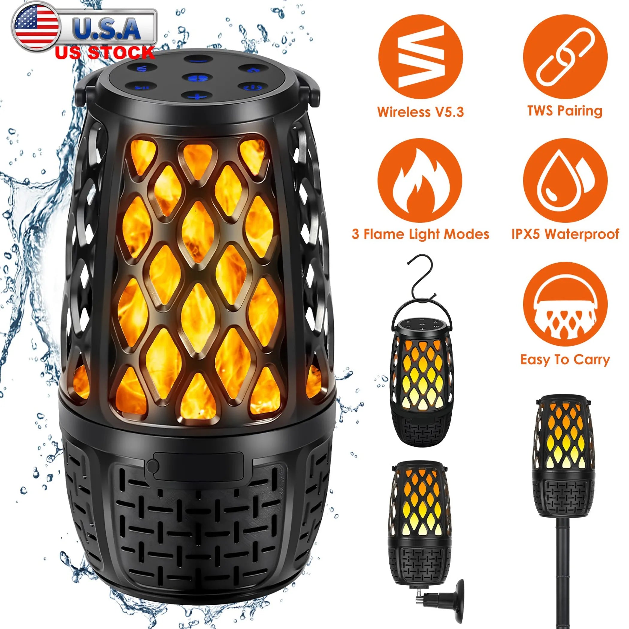 4 In 1 Wireless 5.3 Outdoor Speaker IPX5 Waterproof Patio Speaker LED