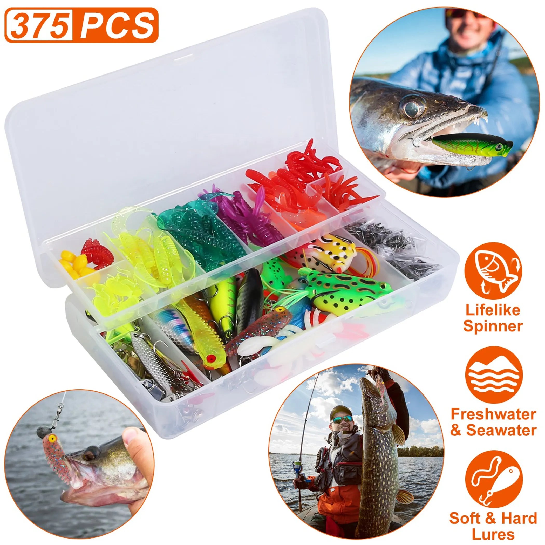 375Pcs Fishing Baits and Tackle Box Saltwater