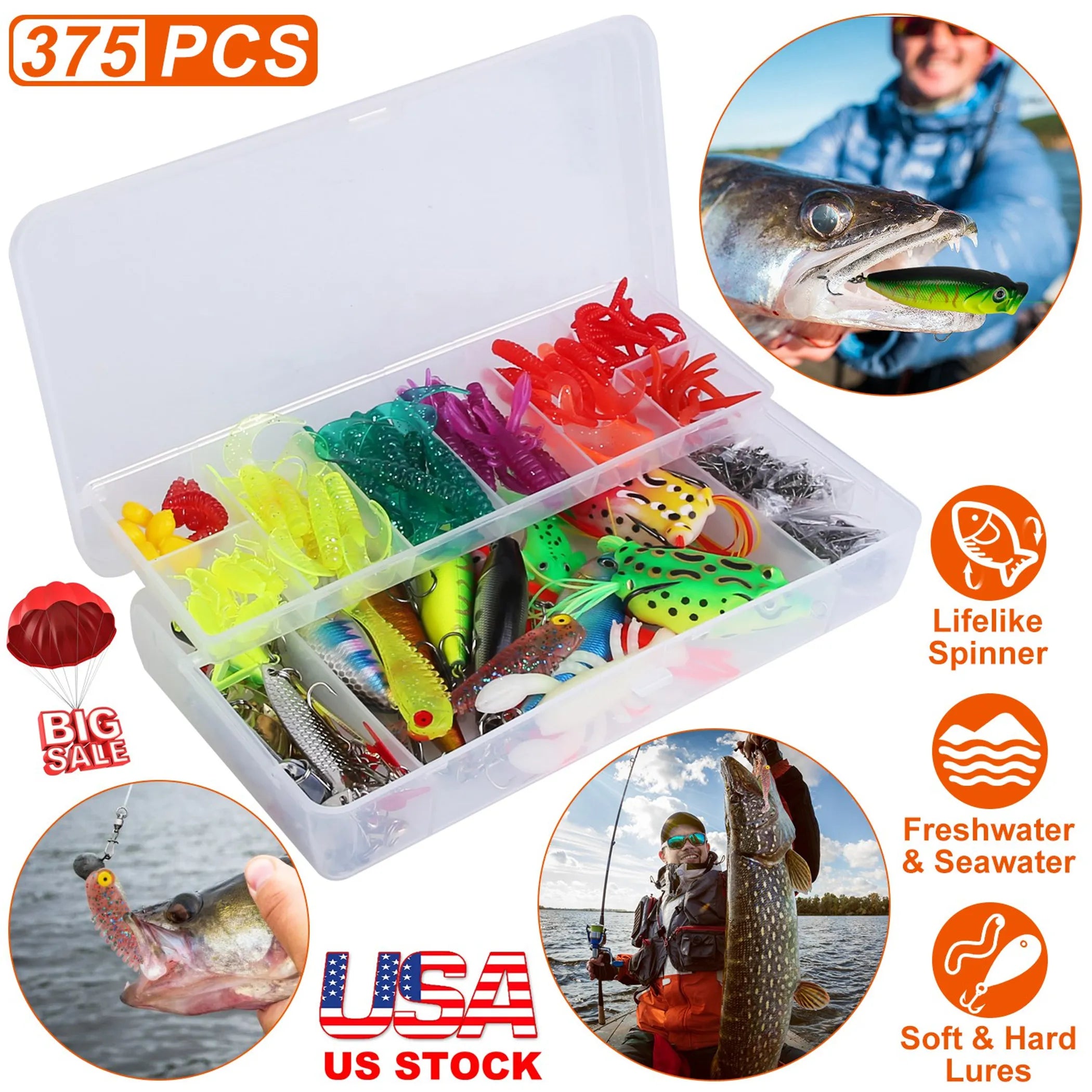 375Pcs Fishing Baits and Tackle Box Saltwater